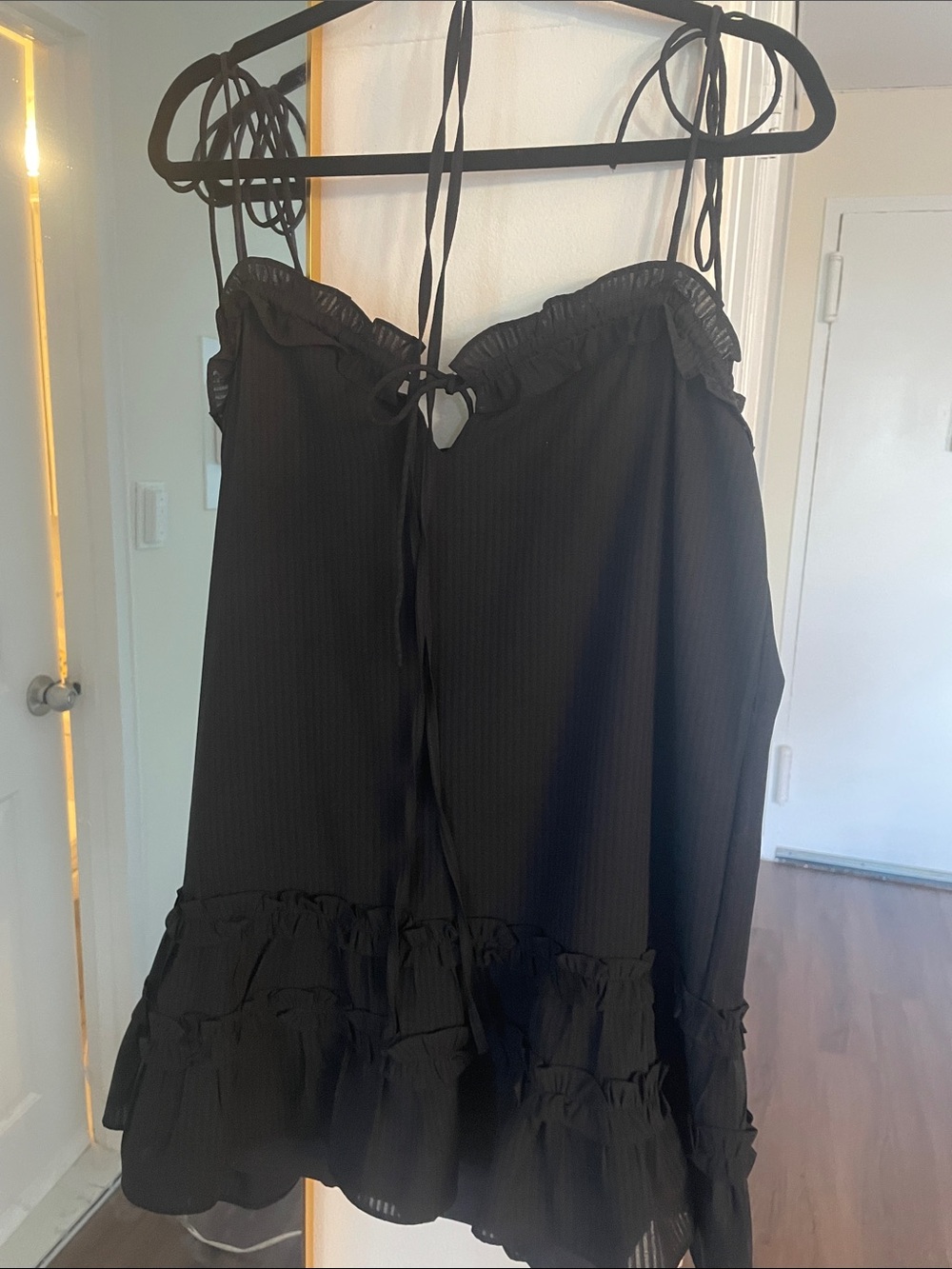 Tularosa Black Ruffle-Hem Spaghetti Strap Dress